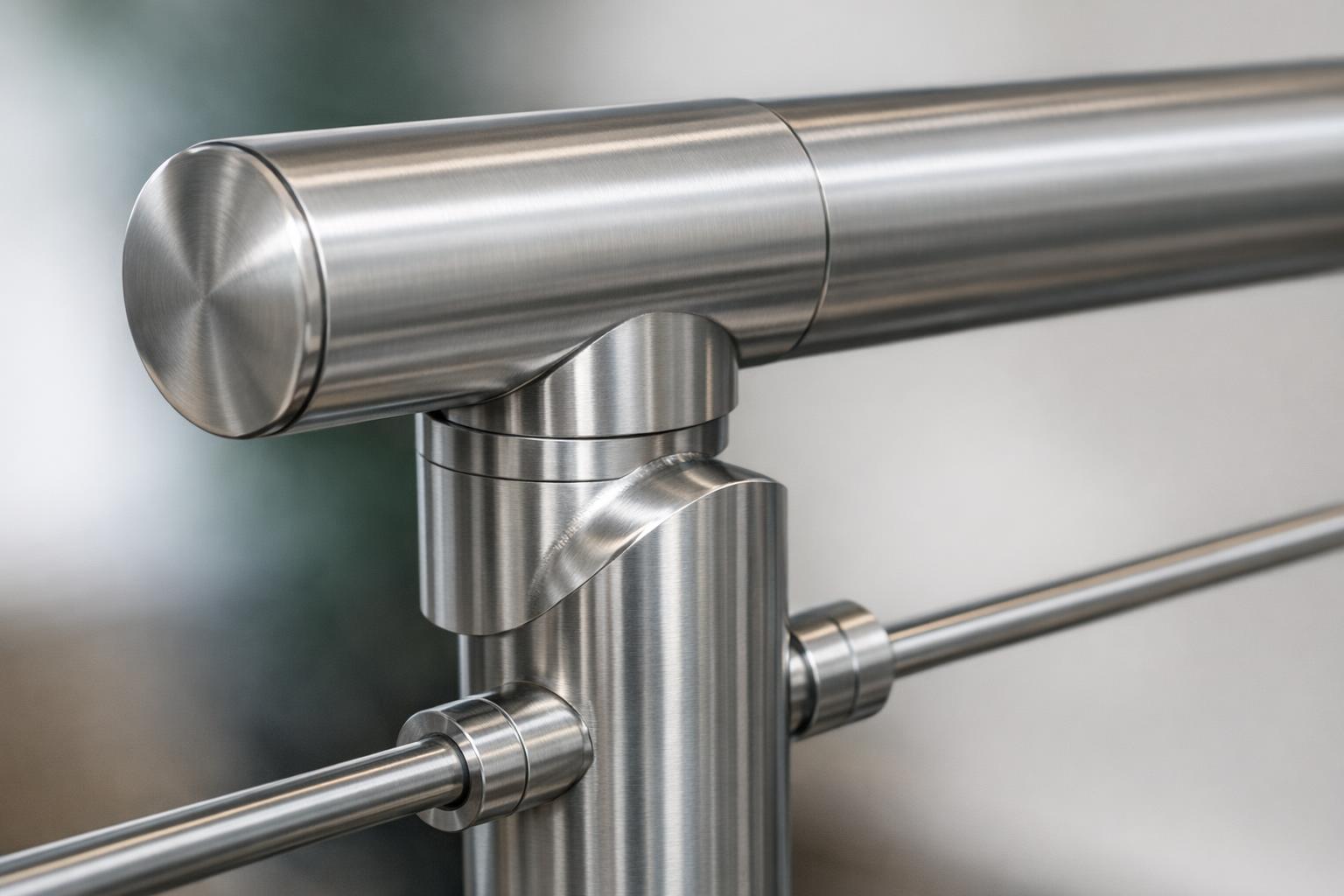 detal poręczy balustrady ze stali nierdzewnej zbliżenie wykończenia