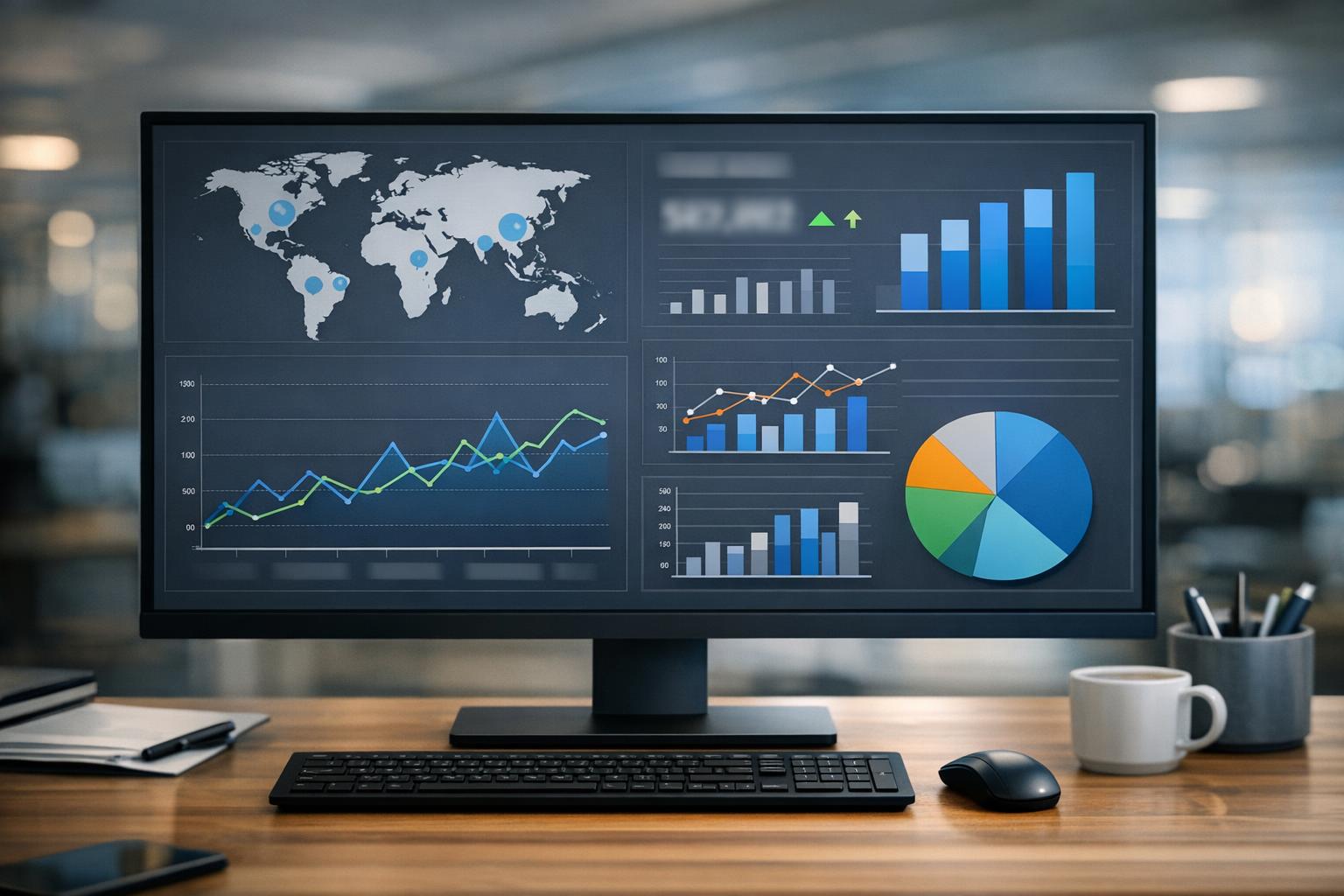 Zdjęcie przedstawiające ekran z analizą danych sprzedażowych i wykresami